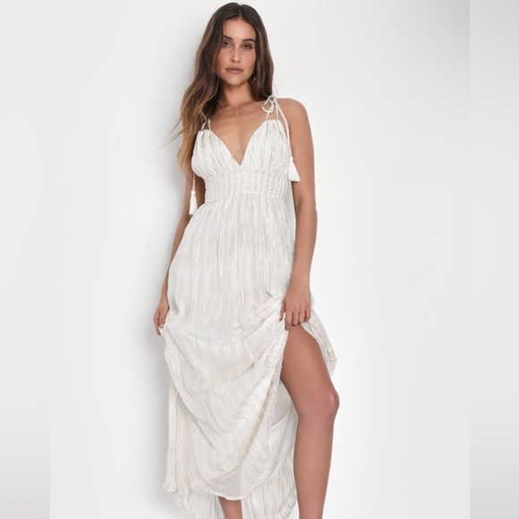 Lulus Dresses & Skirts - Lulus white /gold Tie-Strap Maxi Dress
